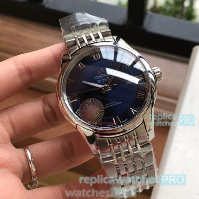 Replica Omega De Ville Mens Watch Blue Roman Dial SS 41mm